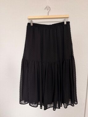 Black Swiss Dot Tiered Midi Skirt